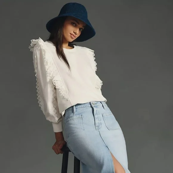 NWT Anthropologie Ruffle Sleeve White Top XS - Picture 2 of 4